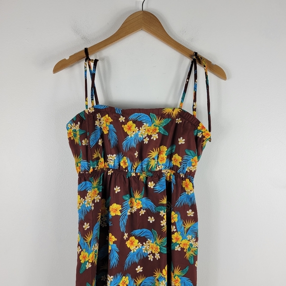 Hilo Hattie Vintage 70s Hawaiian Floral Spaghetti Strap Ruffle Trim Maxi Dress - Picture 2 of 11